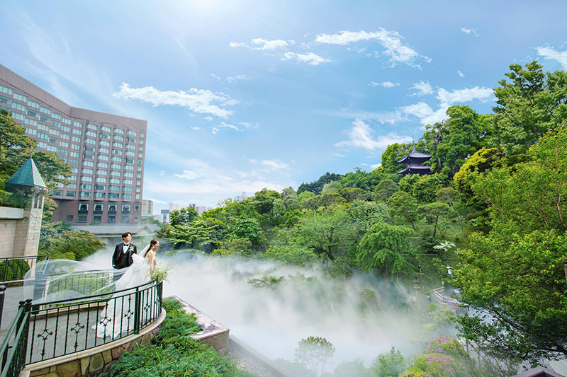 The misted garden and pagoda seen from HOTEL CHINZANSO TOKYO