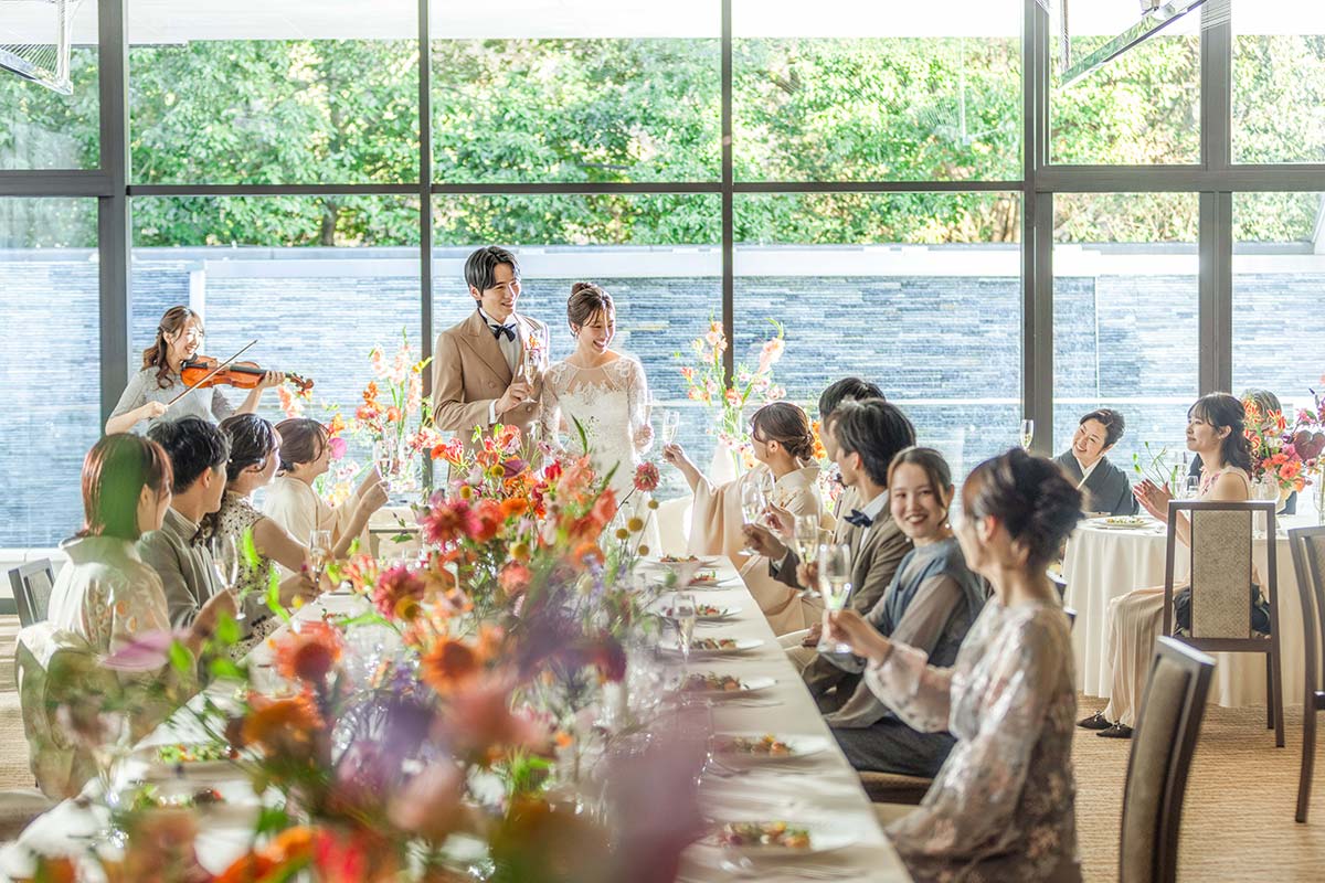 A wedding reception prepared inside the banquet room
