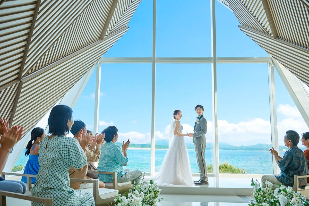 Wedding ceremony inside the ocean-view chapel